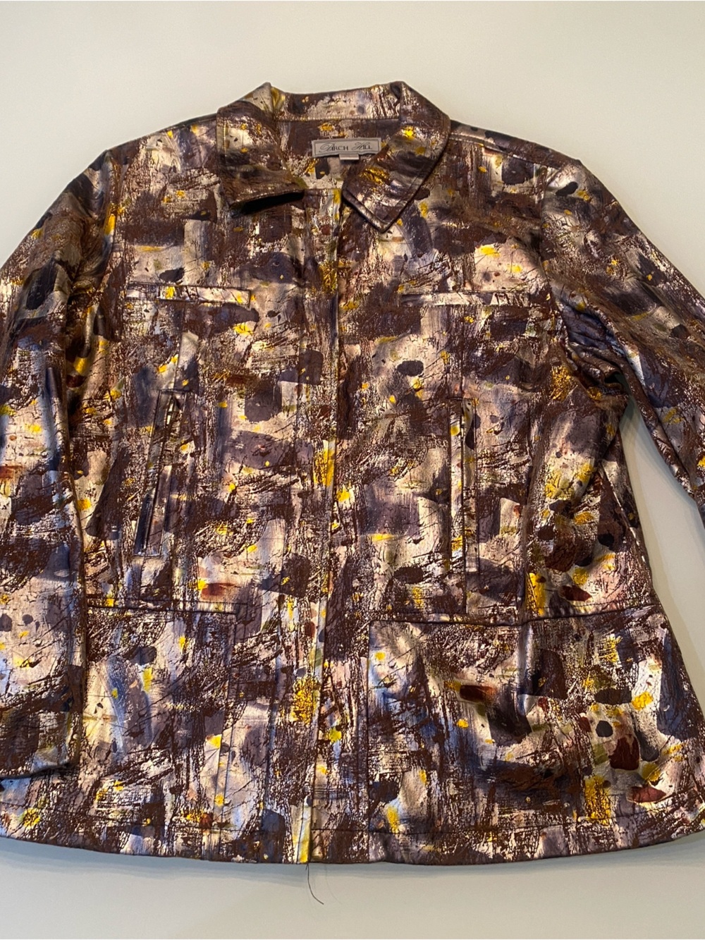 Birch Hill Metallic Foil Abstract Art Print Zip Jacket Size Petite Large PL